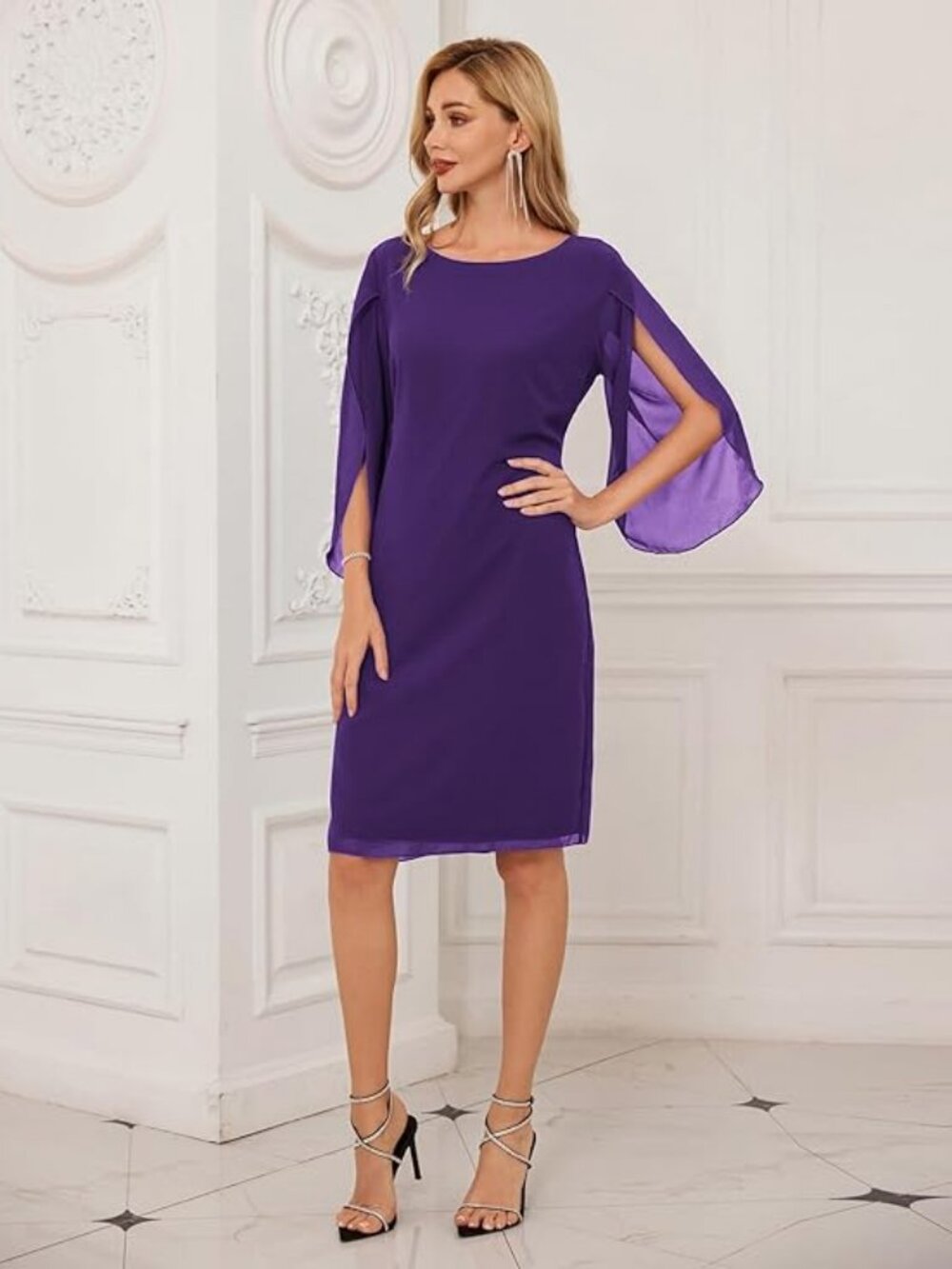 Grace Karin Flutter Sleeve Chiffon Midi Cocktail Dress